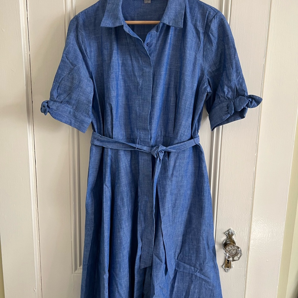 Calvin Klein Chambray Button-Up Dress with Belt